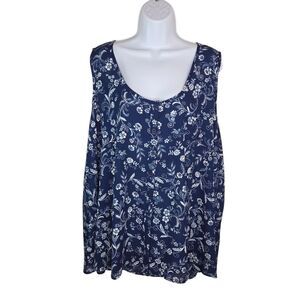 Woman Within Lightweight Floral Button Up Sleeveless Blouse Tank Top Size 22/24